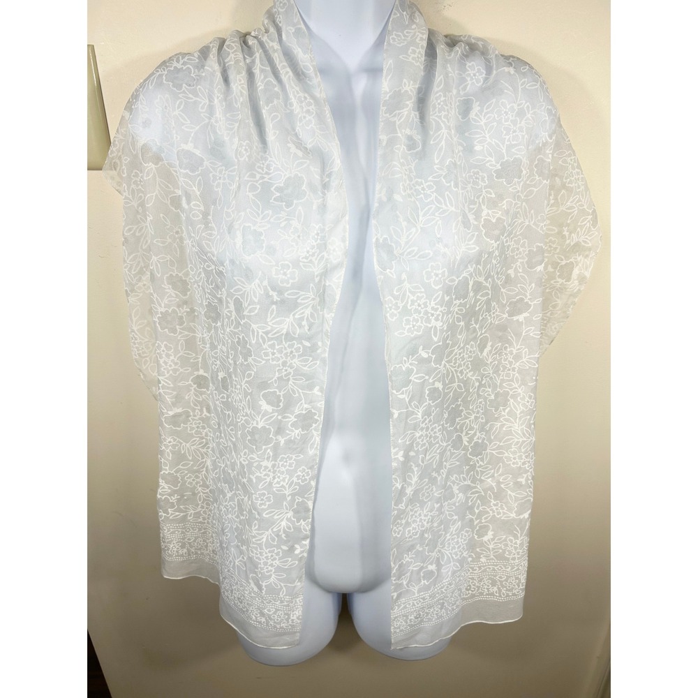 Ethereal Floral Scarf Wrap White Semi Sheer Shimmer Dainty Feminine Fairycore